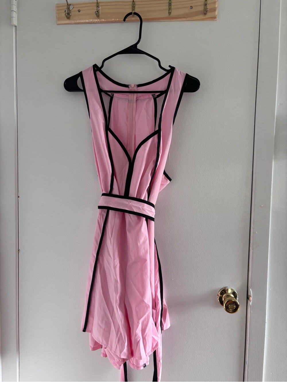 SHEIN Pink Romper with Black Contrast Trim